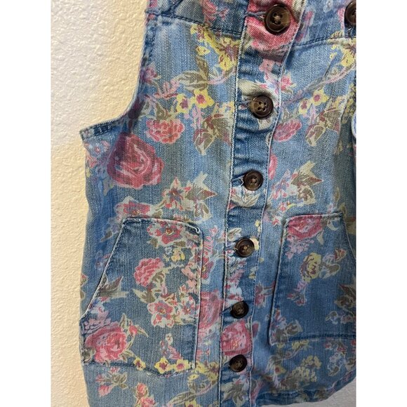 Toddler Girl floral print denim jumpsuit skirt button down 3T - Picture 2 of 5